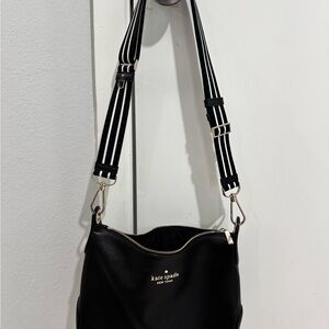 Kate Spade Black Crossbody Bag with Striped Strap